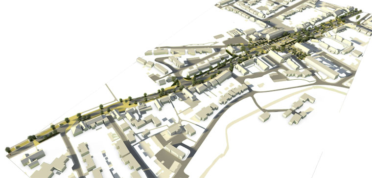 Axo of Eton Wick public realm 