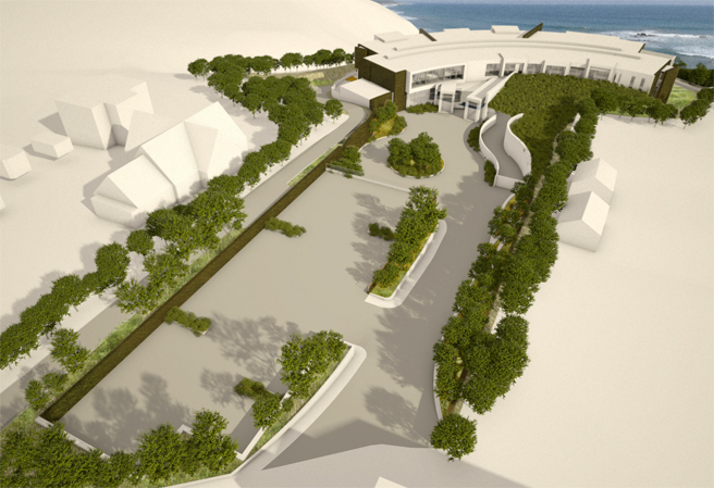 Model of proposed hotel development Idle Rocks on the Isle of Wight