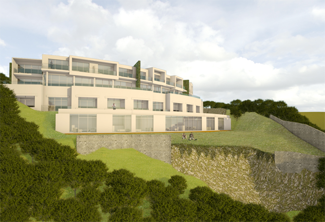 Front view of Idle Rocks proposed hotel development, Isle of Wight